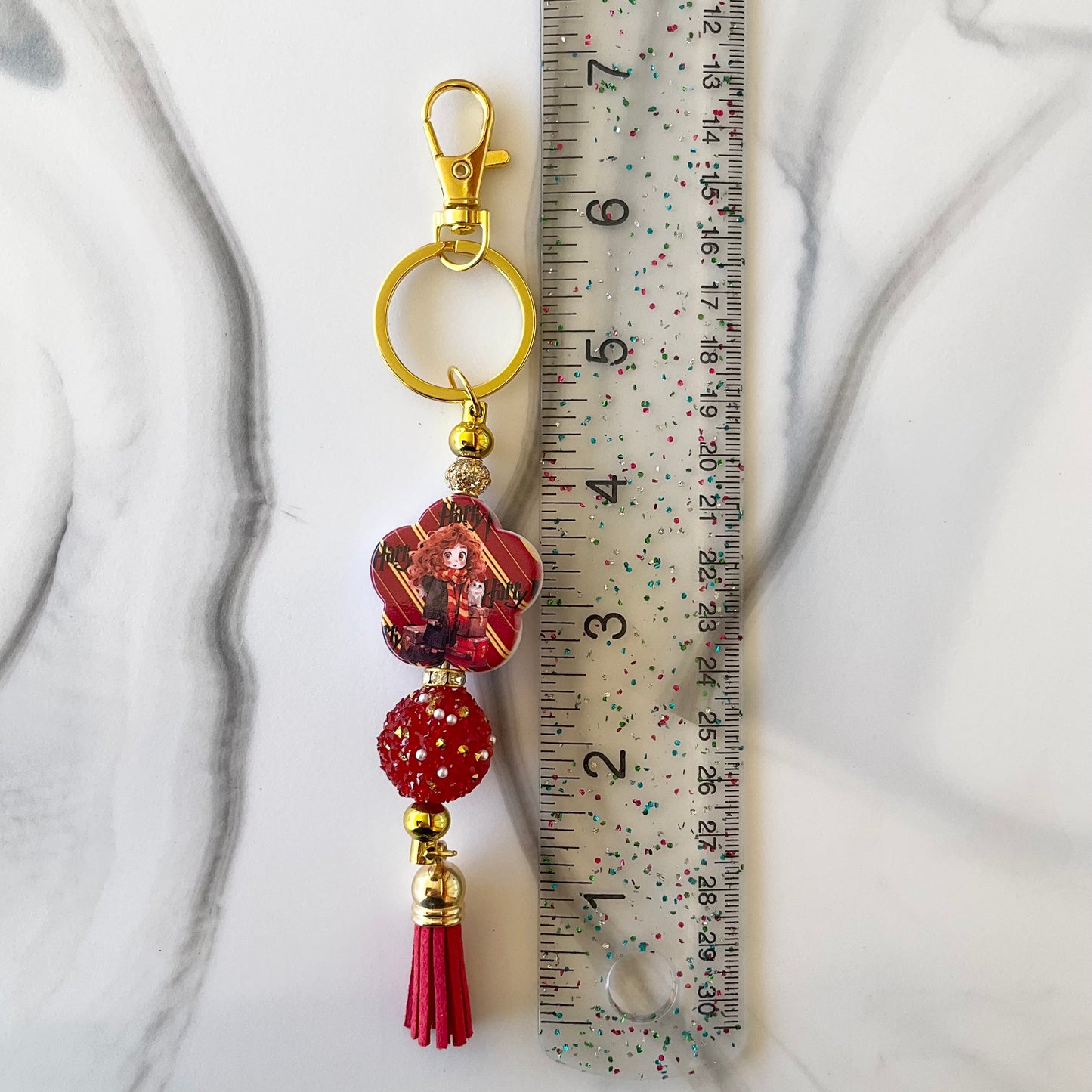 Wizard Boy Dark Red & Gold Silicone Wristlet Wallet and Keychain Set Small