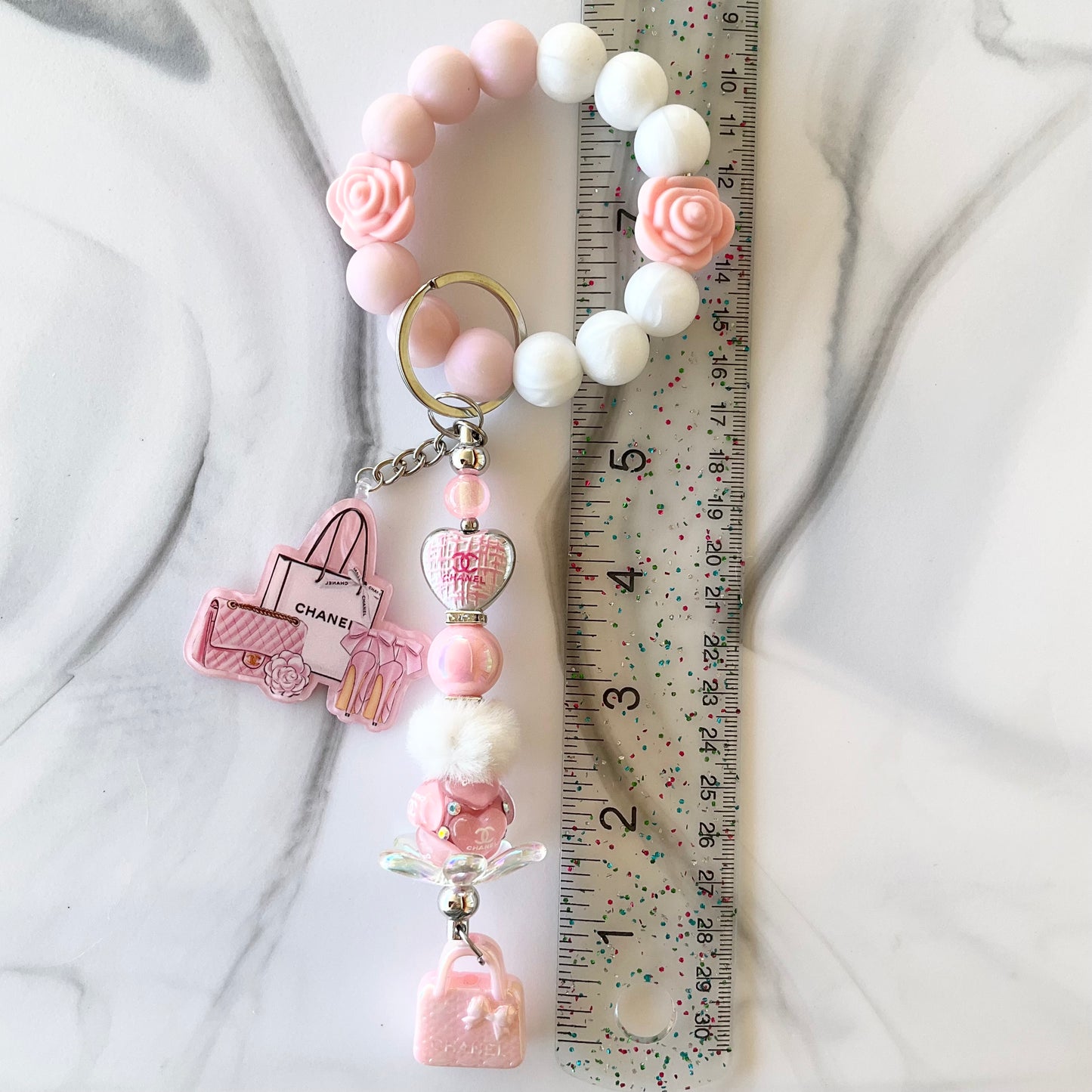 Cici Light Pink & White Silicone Wristlet Keychain Small