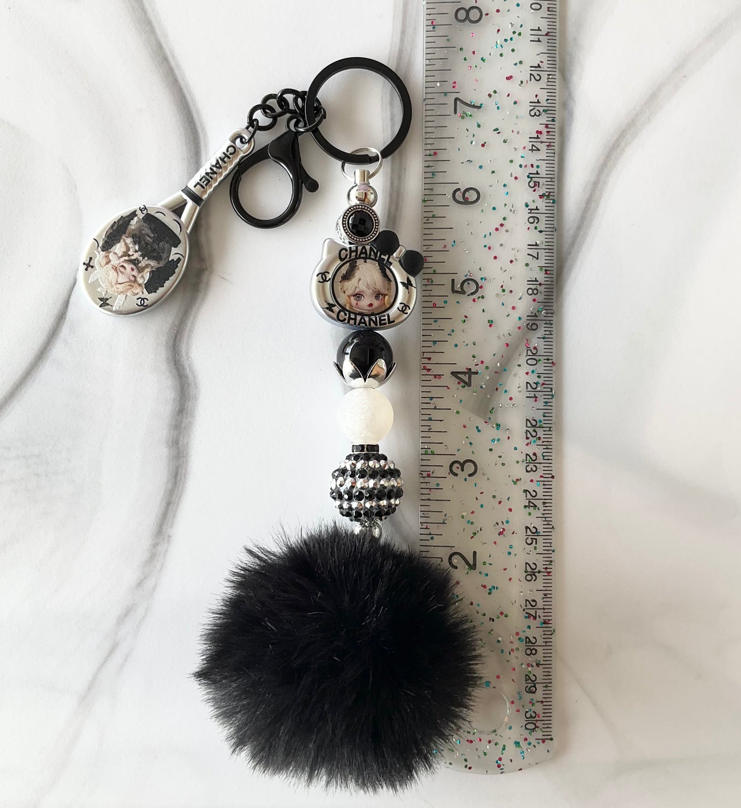 Cici Skull Girl Black & White Keychain Bag Charm