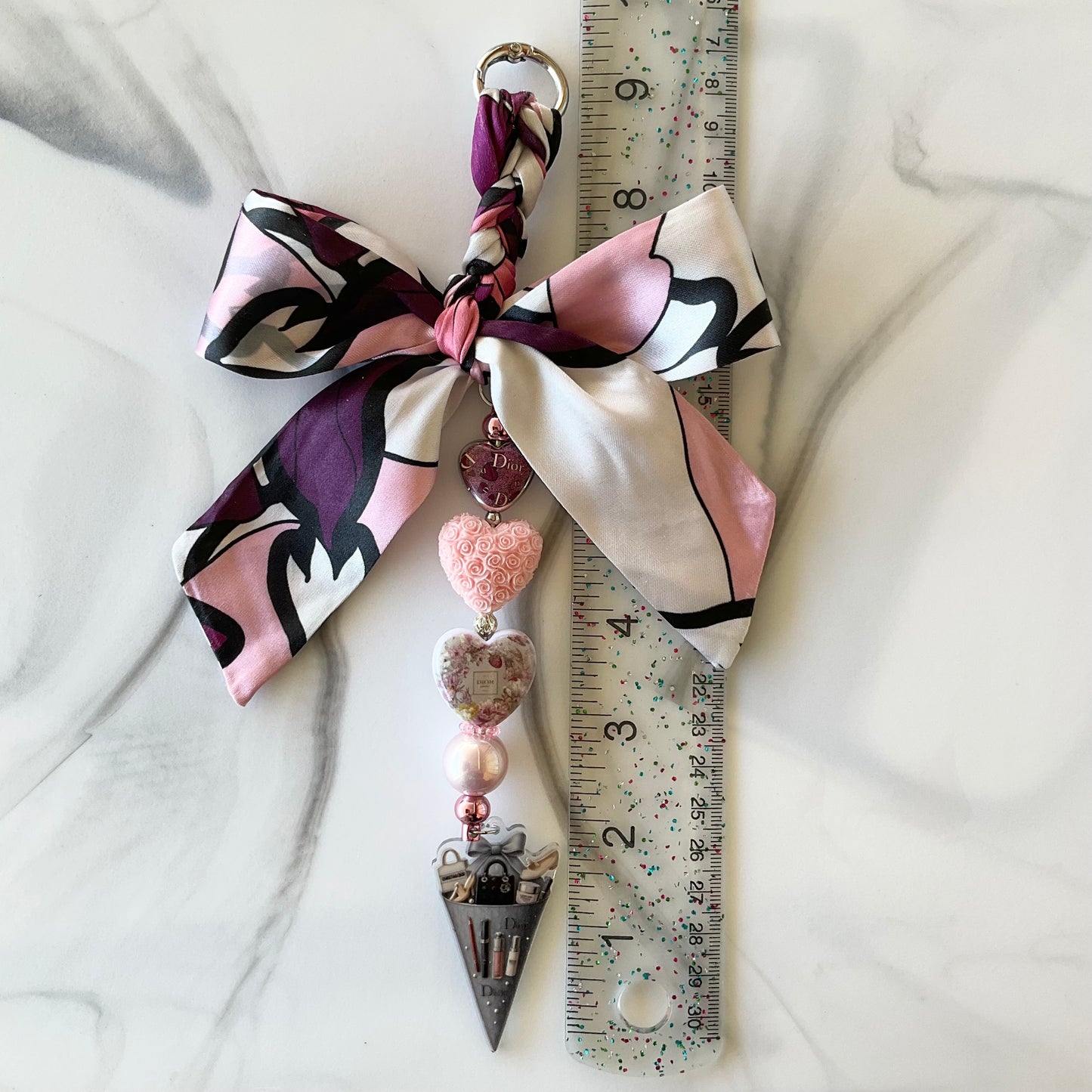 Didi Plum & Pink Floral Satin Bow Bag Charm