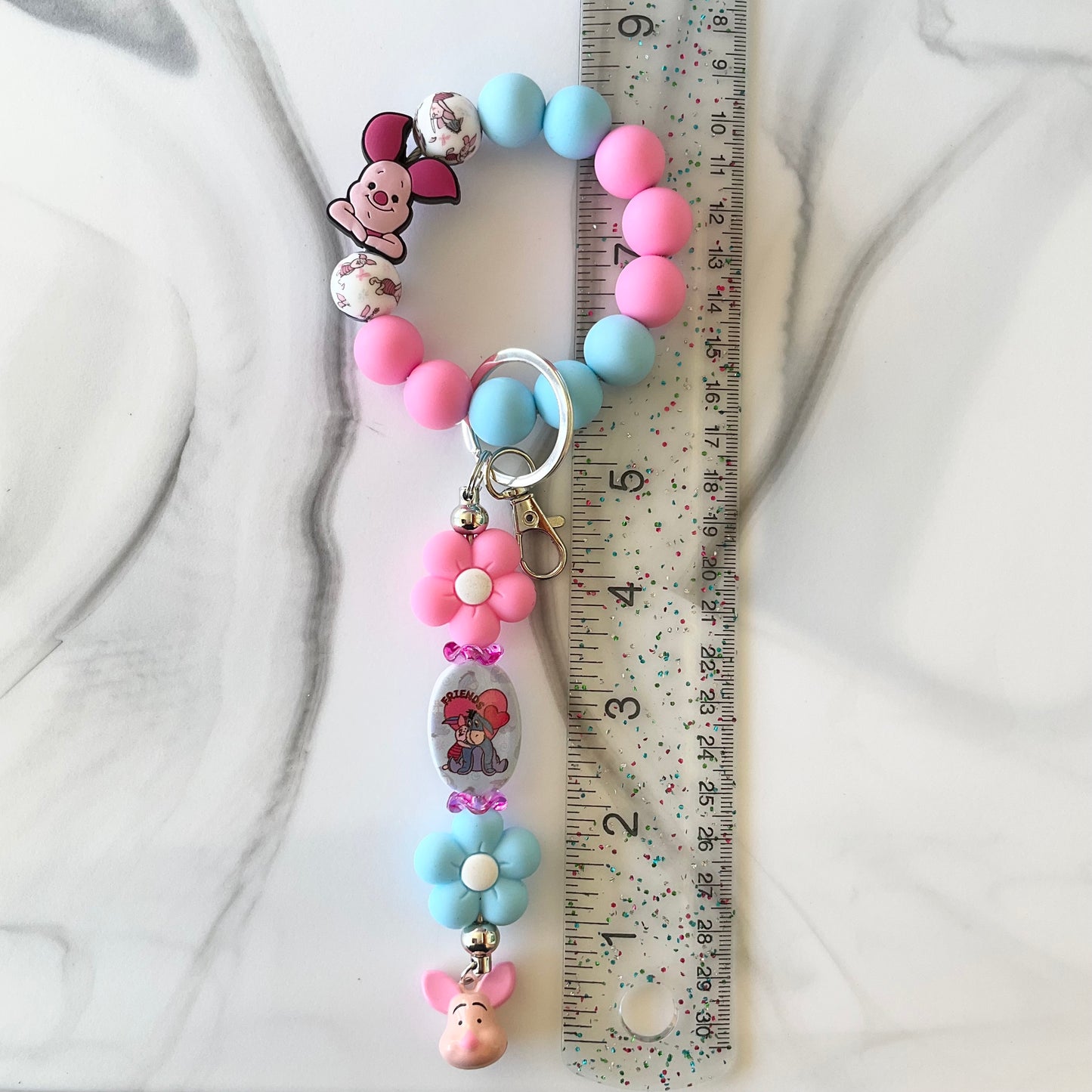 Cute Pig Pink & Blue Silicone Wristlet and Keychain Set Small