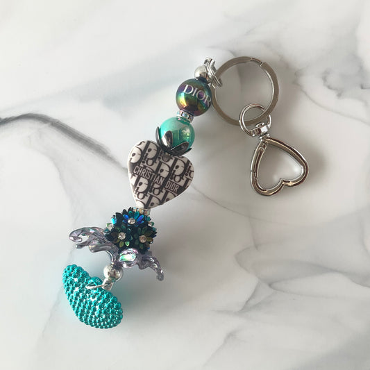 Didi Oil Slick & Turquoise Heart Keychain Bag Charm