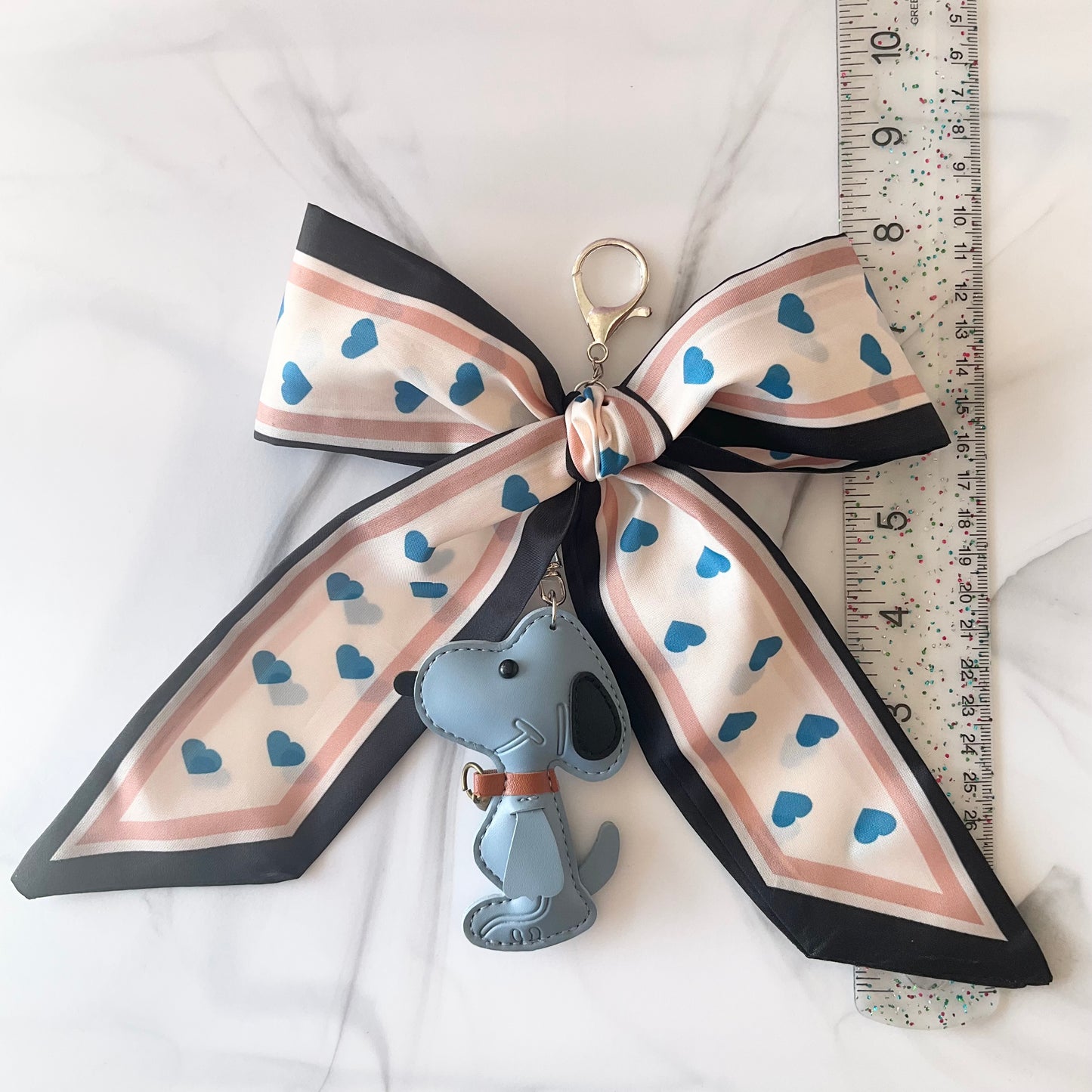 Cute Blue Beagle Heart Print Large Bow Bag Charm