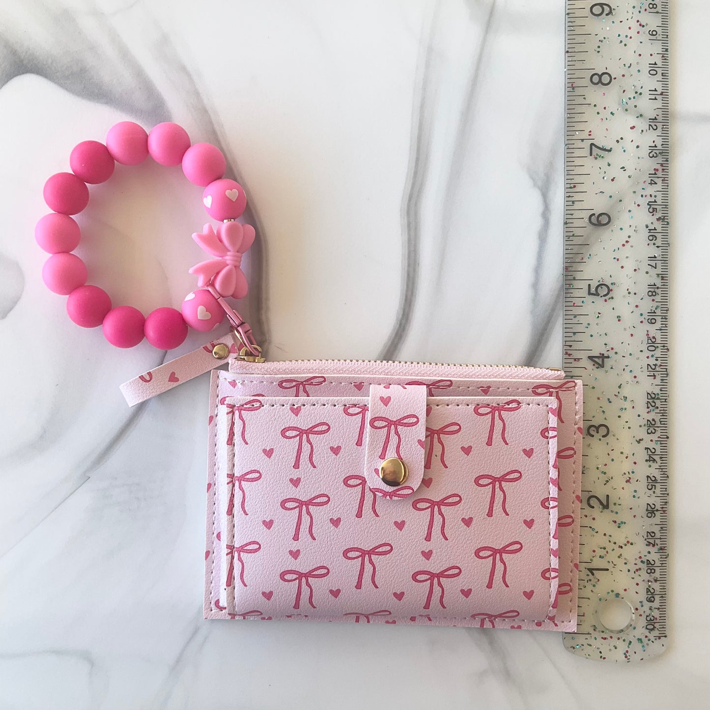 Pink Bunny Girl Small Wallet Silicone Wristlet and Keychain Set