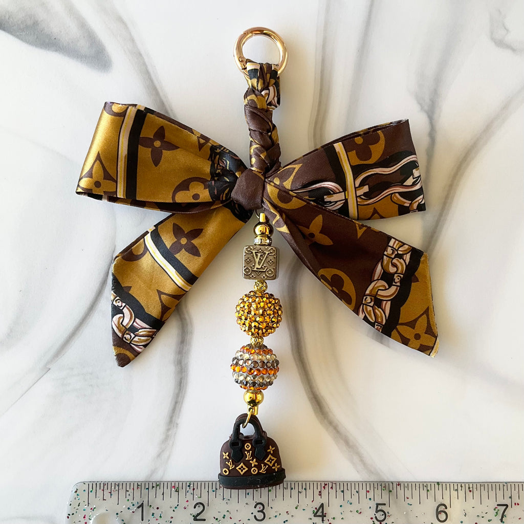 Luv Brown & Gold Satin Bow Bag Charm