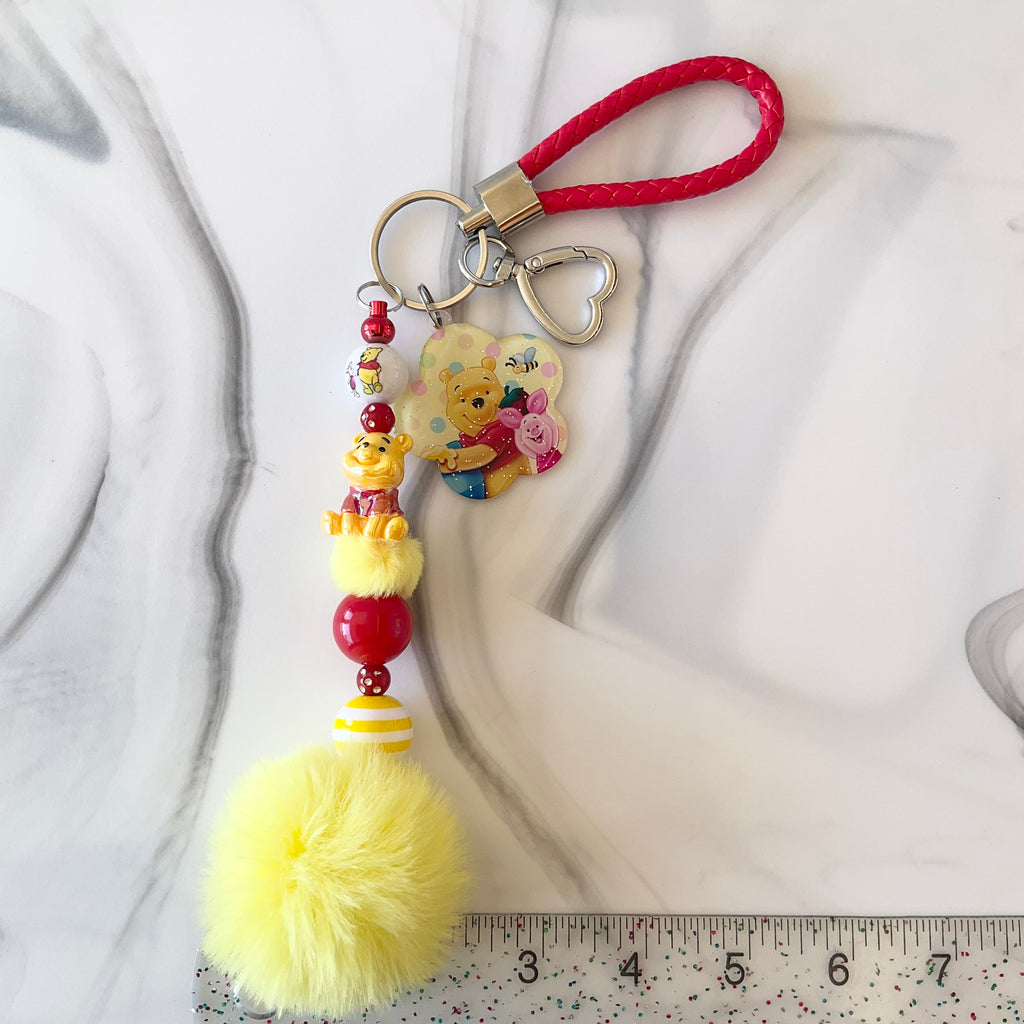 Honey Bear and Pig Yellow & Red Wristlet Keychain