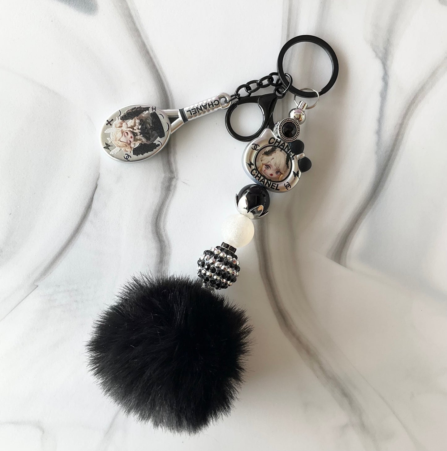 Cici Skull Girl Black & White Keychain Bag Charm
