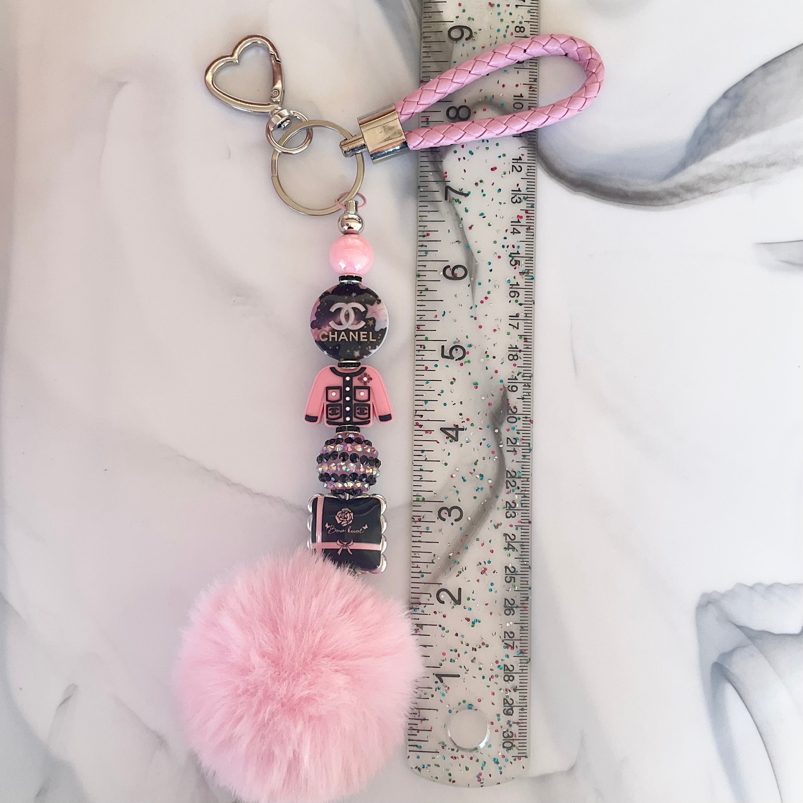 Cici Pink & Black Glam Keychain Wristlet