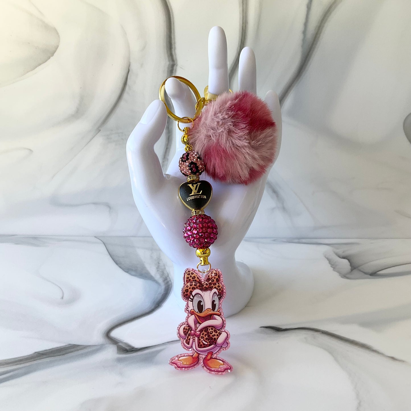 Girl Duck Pink Leopard Print Keychain