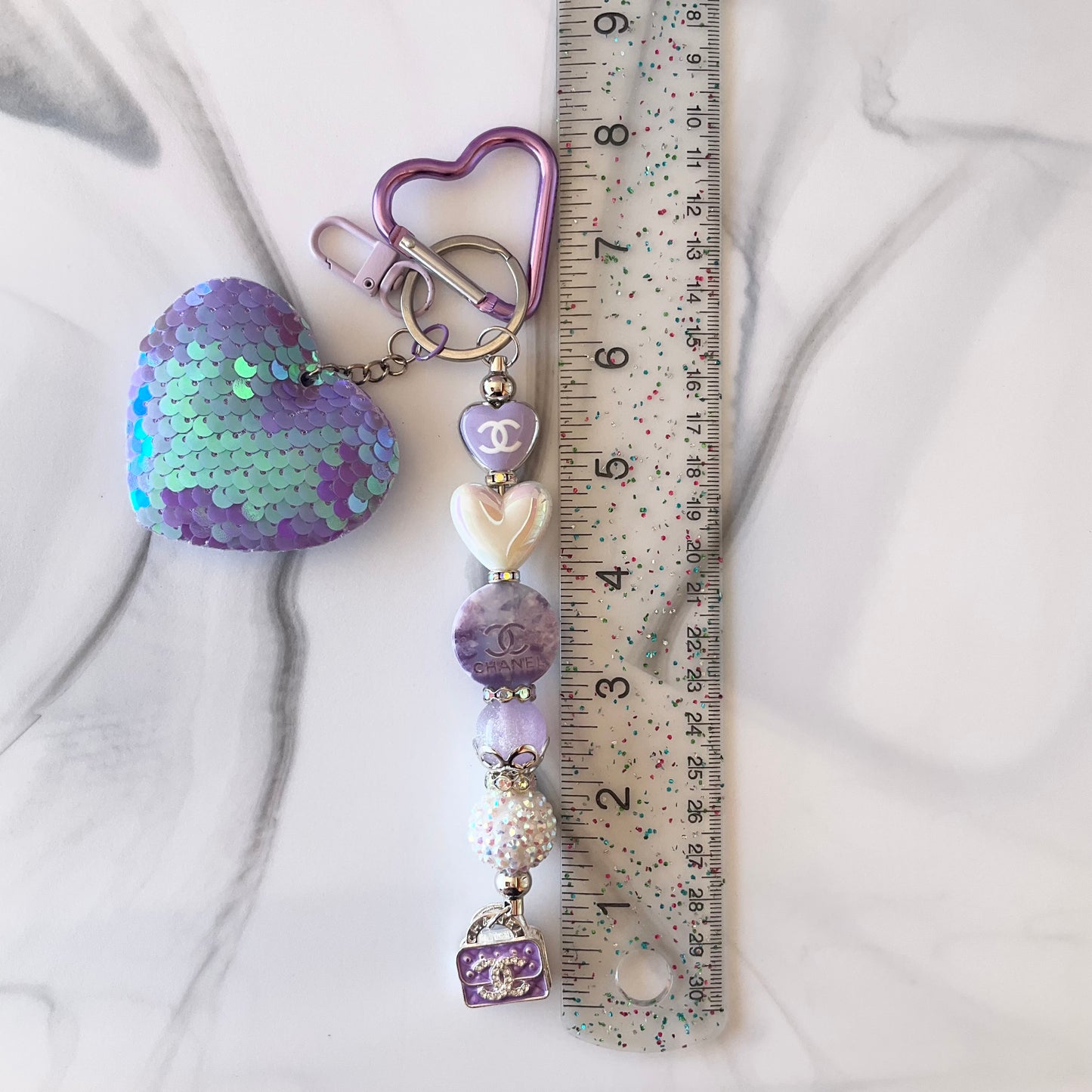 Cici Light Purple Iridescent Sequin Heart Keychain/Bag Charm