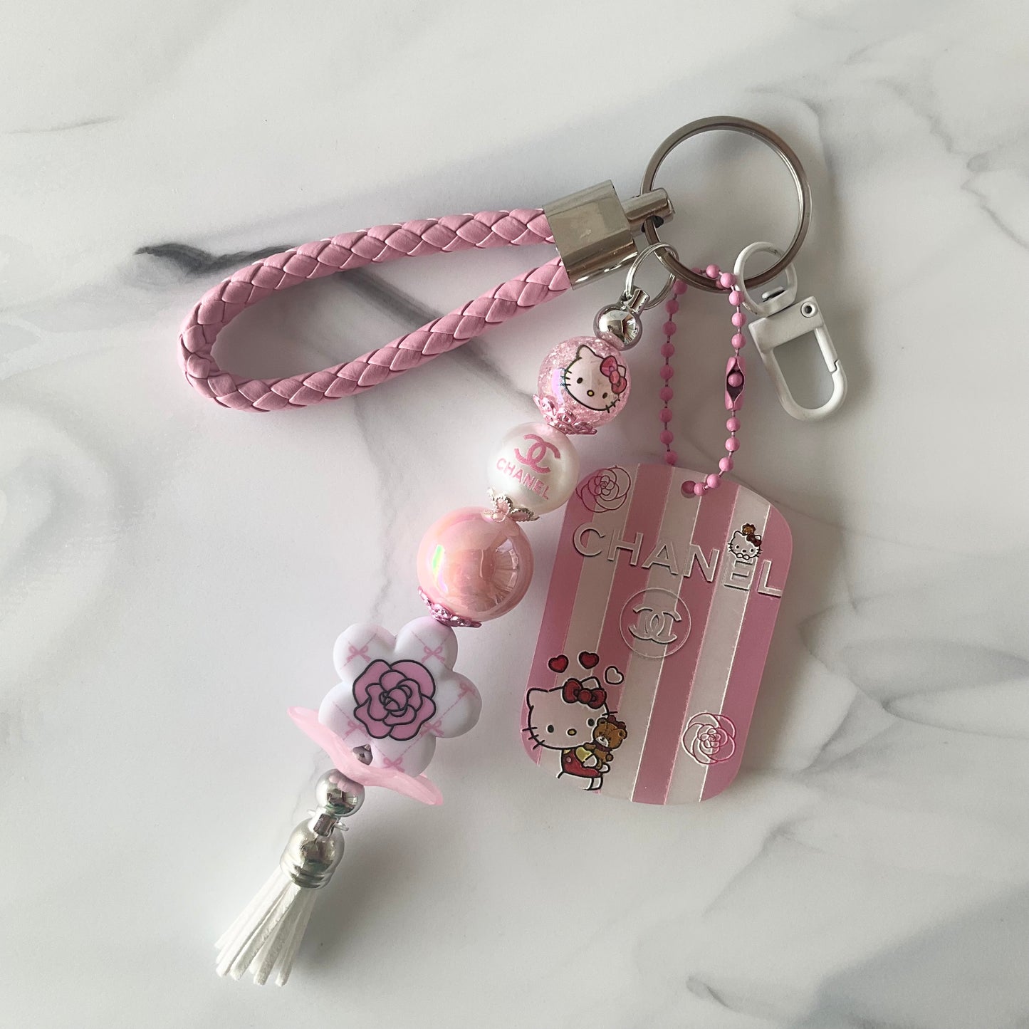 Cici Cute Kitty Pink & White Faux Leather Wristlet Keychain