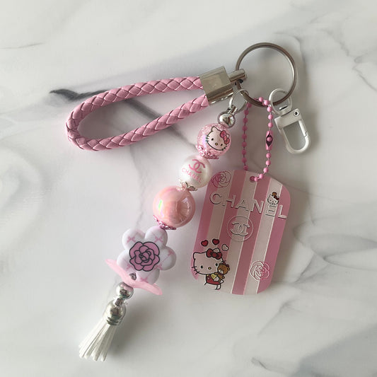 Cici Cute Kitty Pink & White Faux Leather Wristlet Keychain