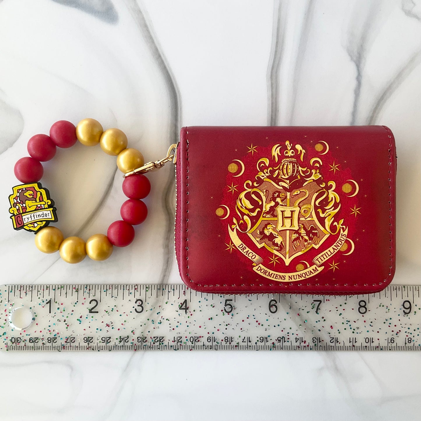 Wizard Boy Dark Red & Gold Silicone Wristlet Wallet and Keychain Set Small