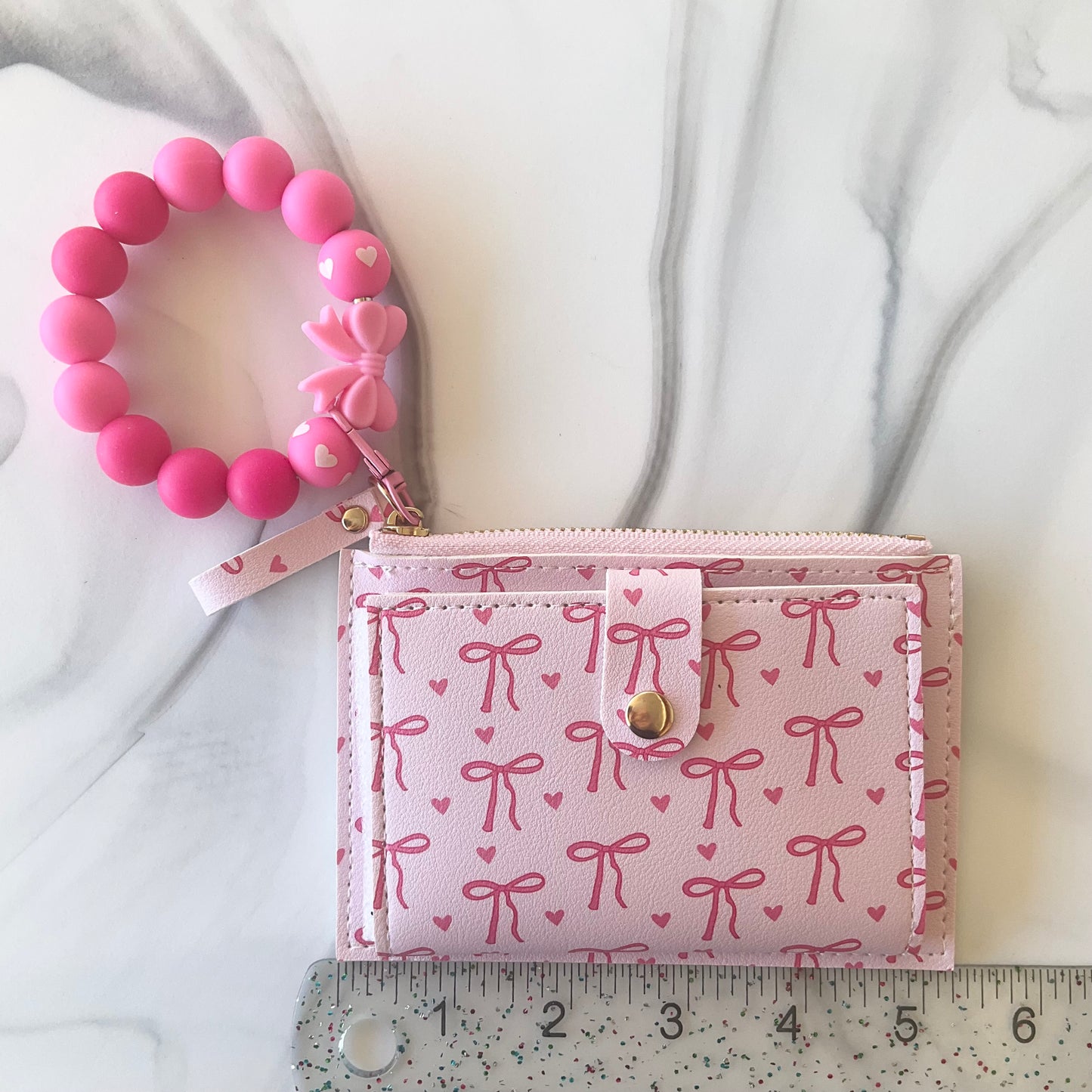 Pink Bunny Girl Small Wallet Silicone Wristlet and Keychain Set