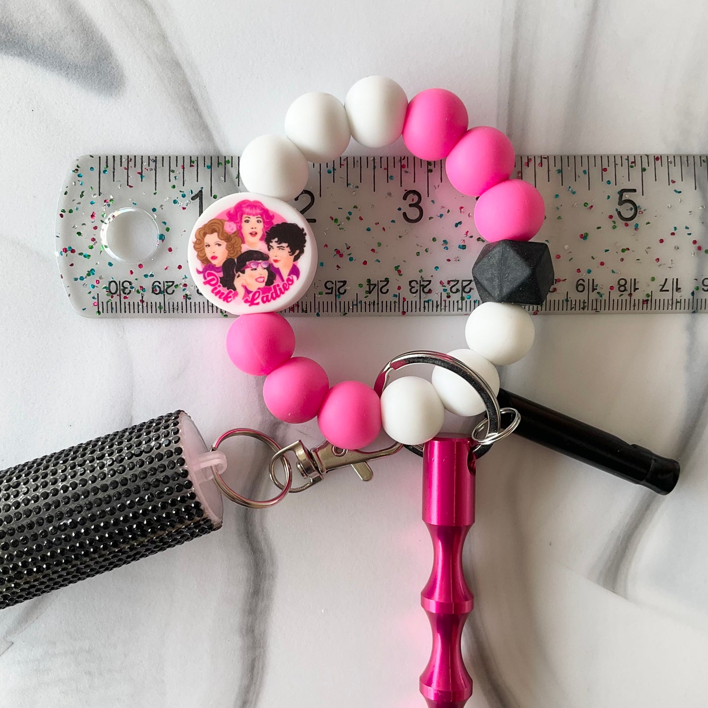 Grease Pink & Black Silicone Wristlet Self-Defense Keychain Set Large