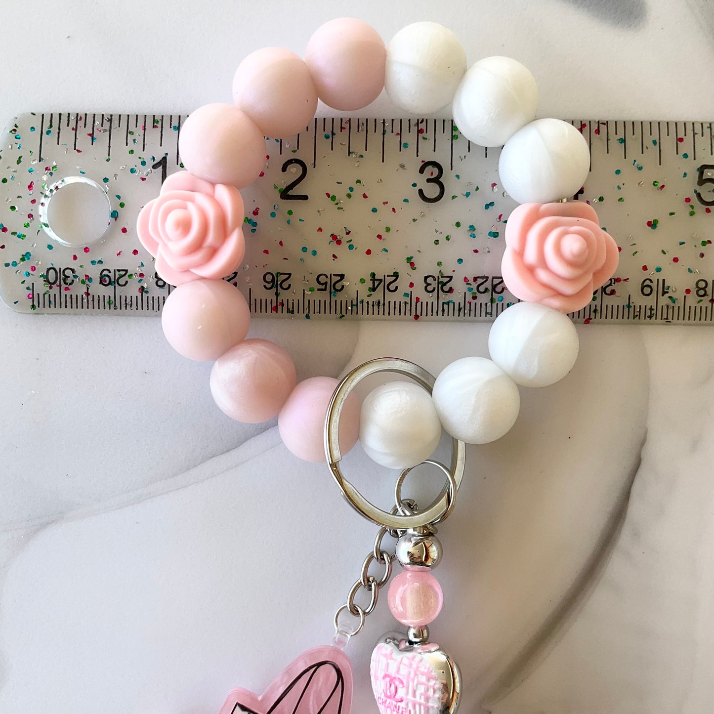 Cici Light Pink & White Silicone Wristlet Keychain Small
