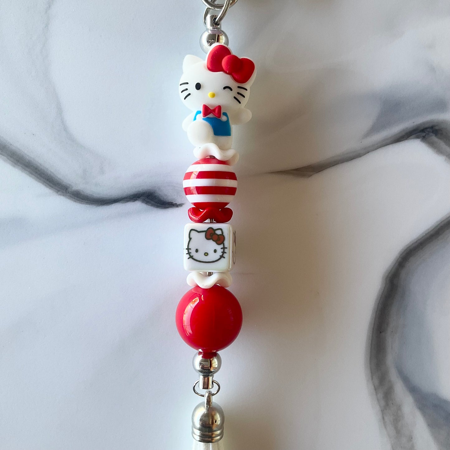 Cute Kitty Red & White Silicone Wristlet Self-Defense Keychain Set Large