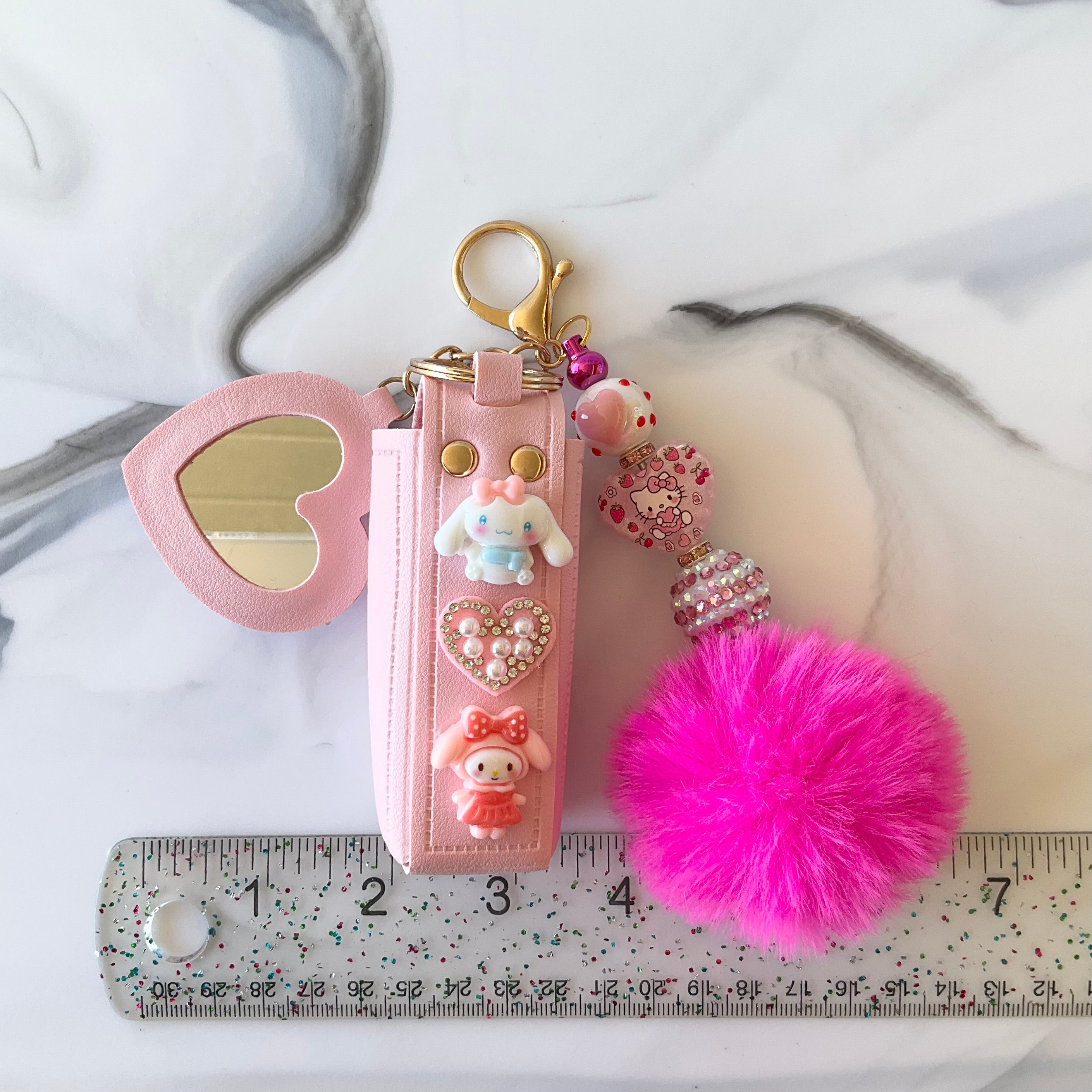 Cute Kitty Pink Lipstick Holder, Mirror, and Keychain