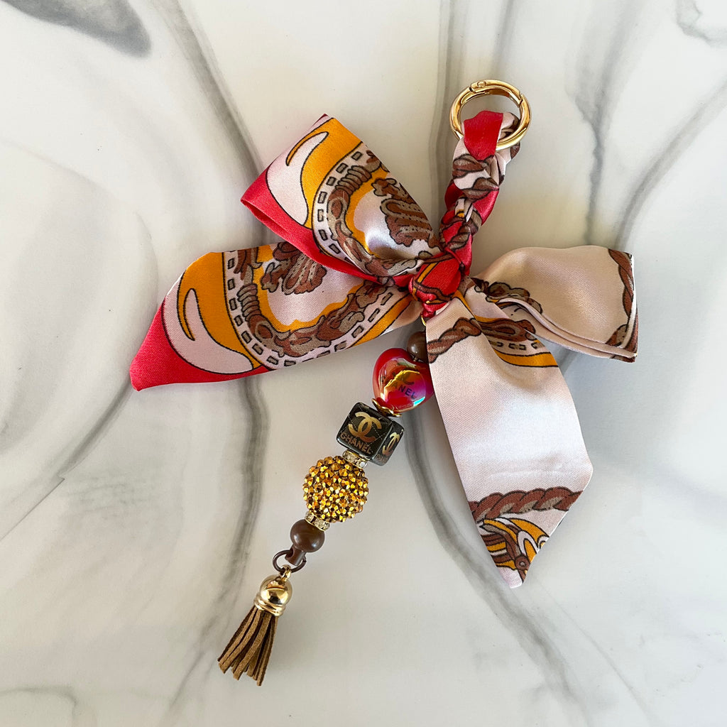 Cici Red & Brown Satin Bow Bag Charm