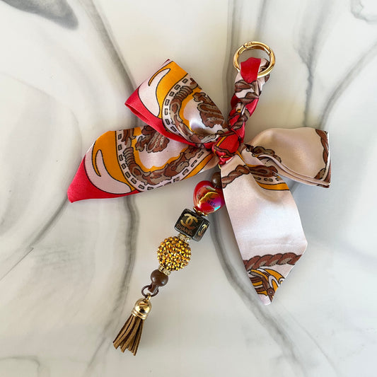 Cici Red & Brown Satin Bow Bag Charm