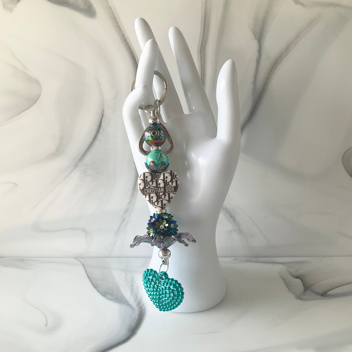 Didi Oil Slick & Turquoise Heart Keychain Bag Charm