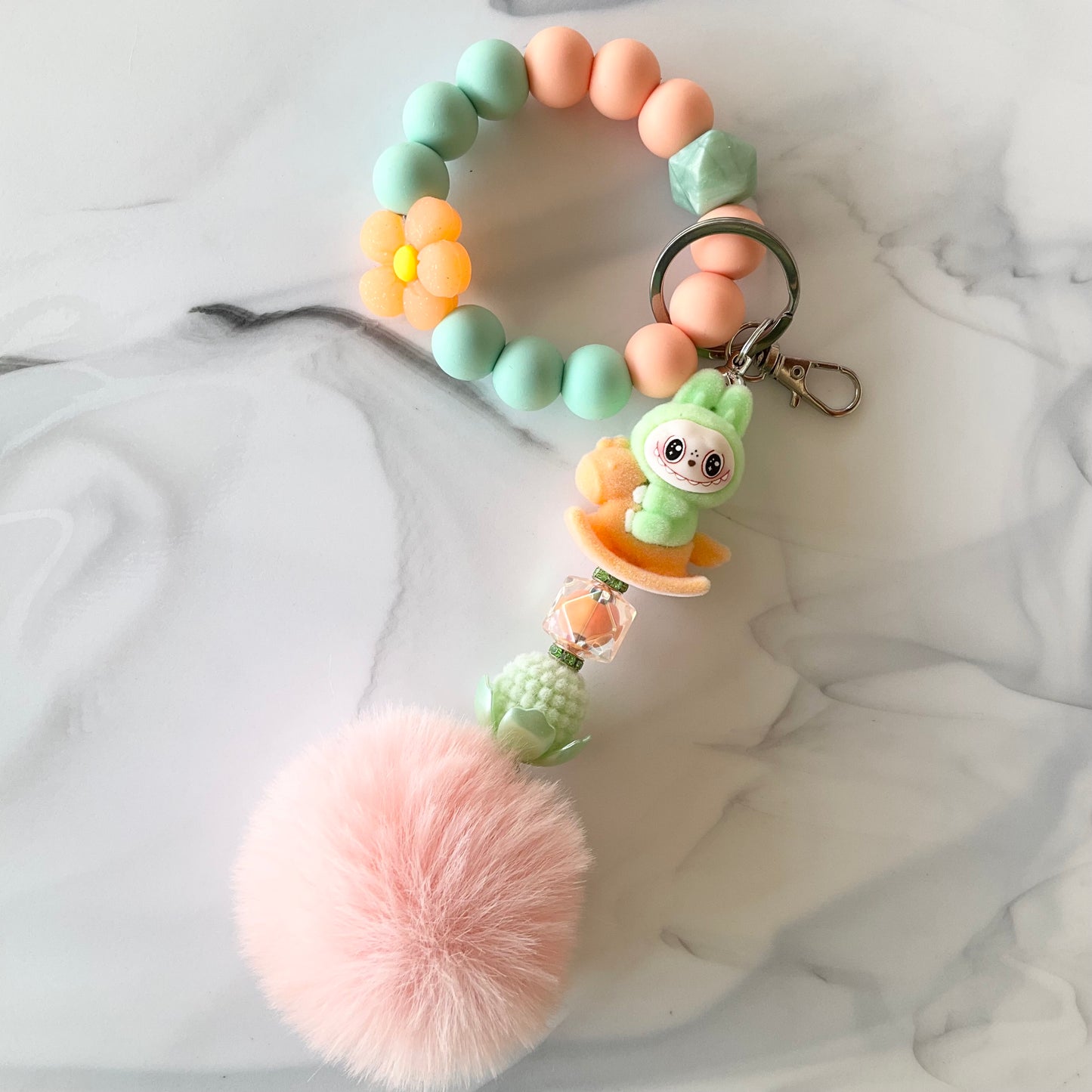 Monster Doll Flocked Silicone Wristlet and Keychain Bag Charm Small