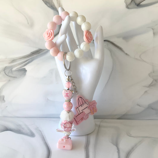 Cici Light Pink & White Silicone Wristlet Keychain Small