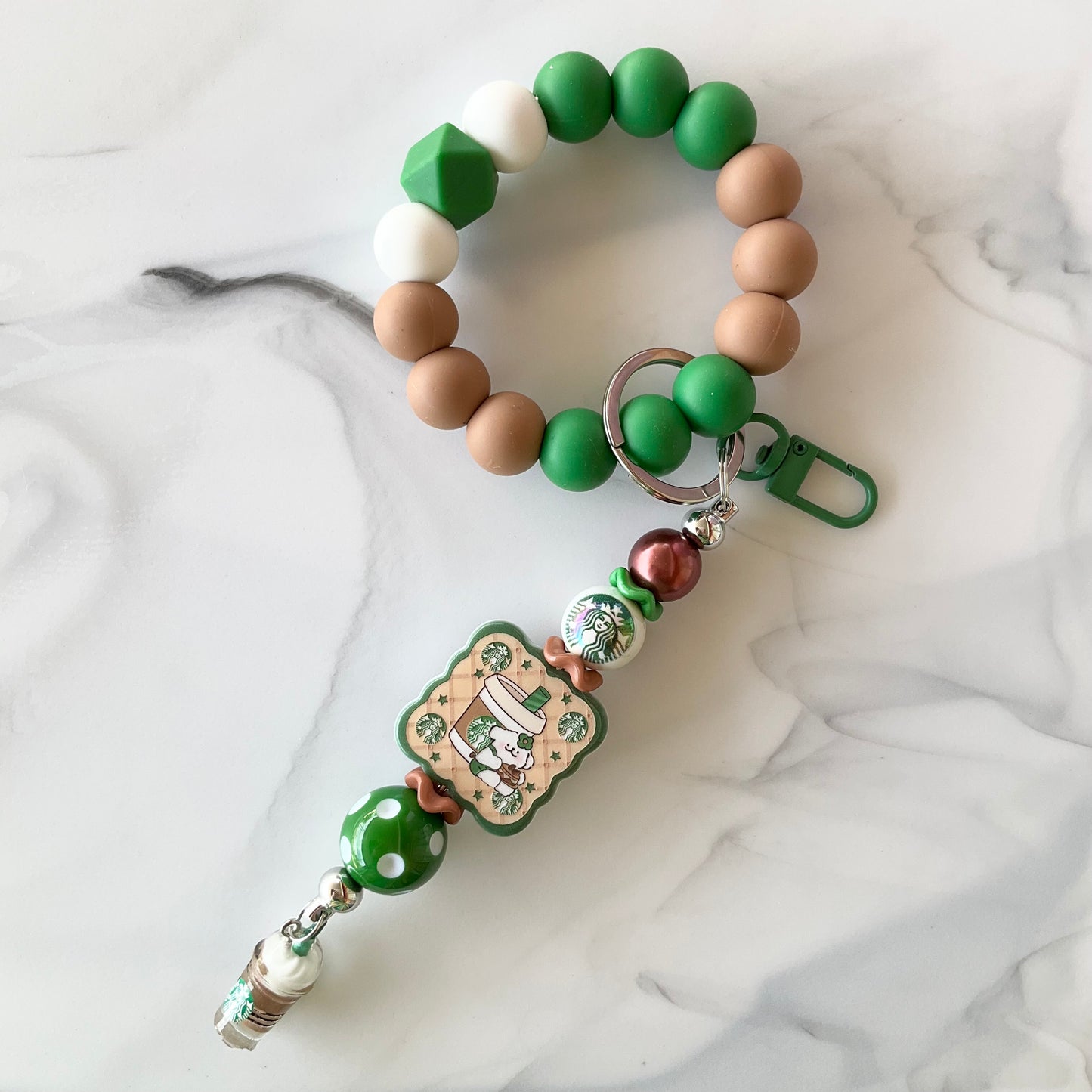 Starbucks Characters Brown & Green Silicone Wristlet Keychain Small