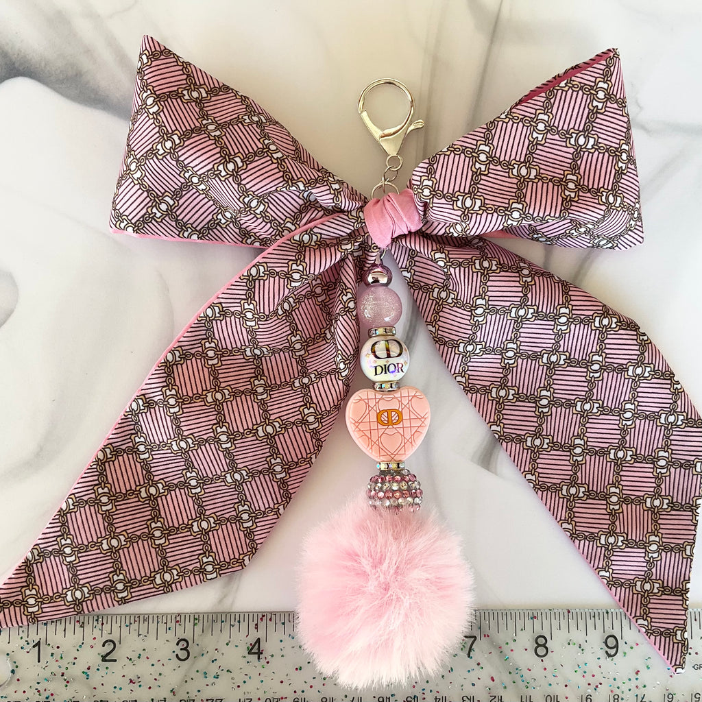 Didi Light Pink & Gray Large Bow Bag Charm