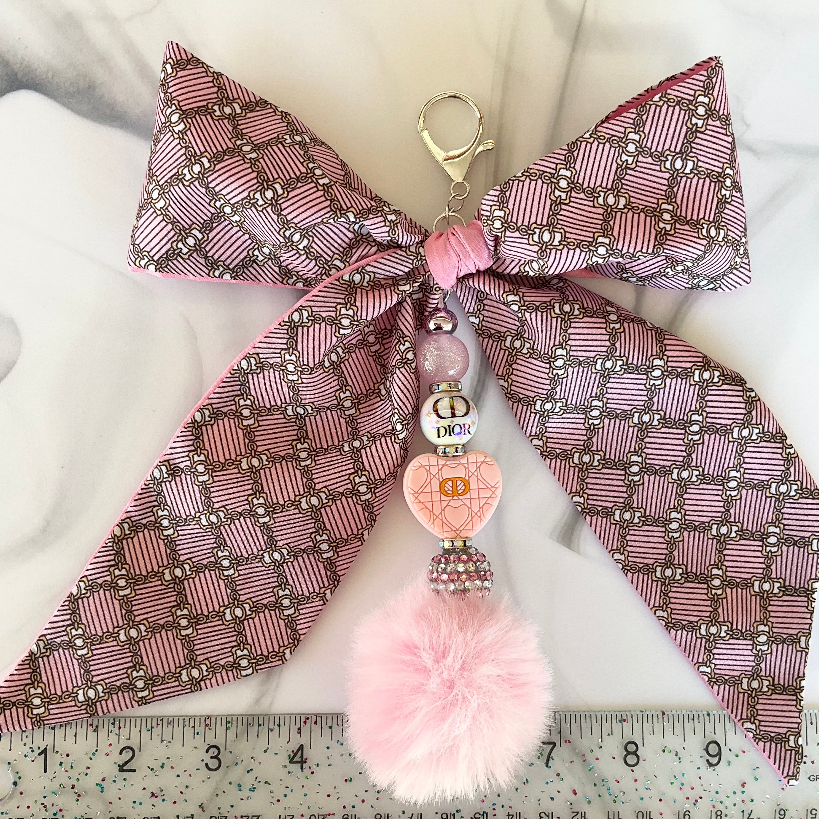 Didi Light Pink & Gray Large Bow Bag Charm