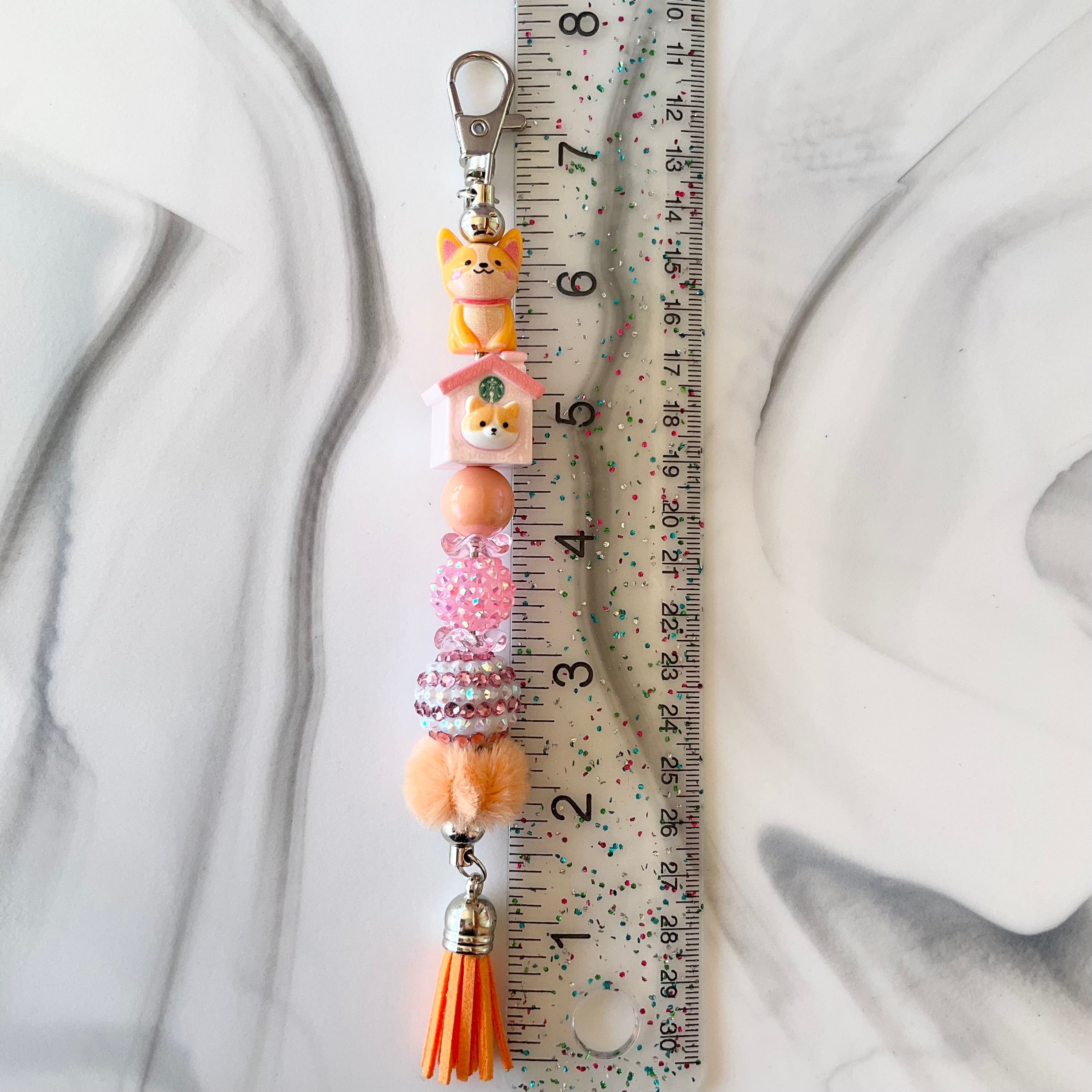 Cute Corgi Coral & Pink Silicone Wristlet and Keychain Large