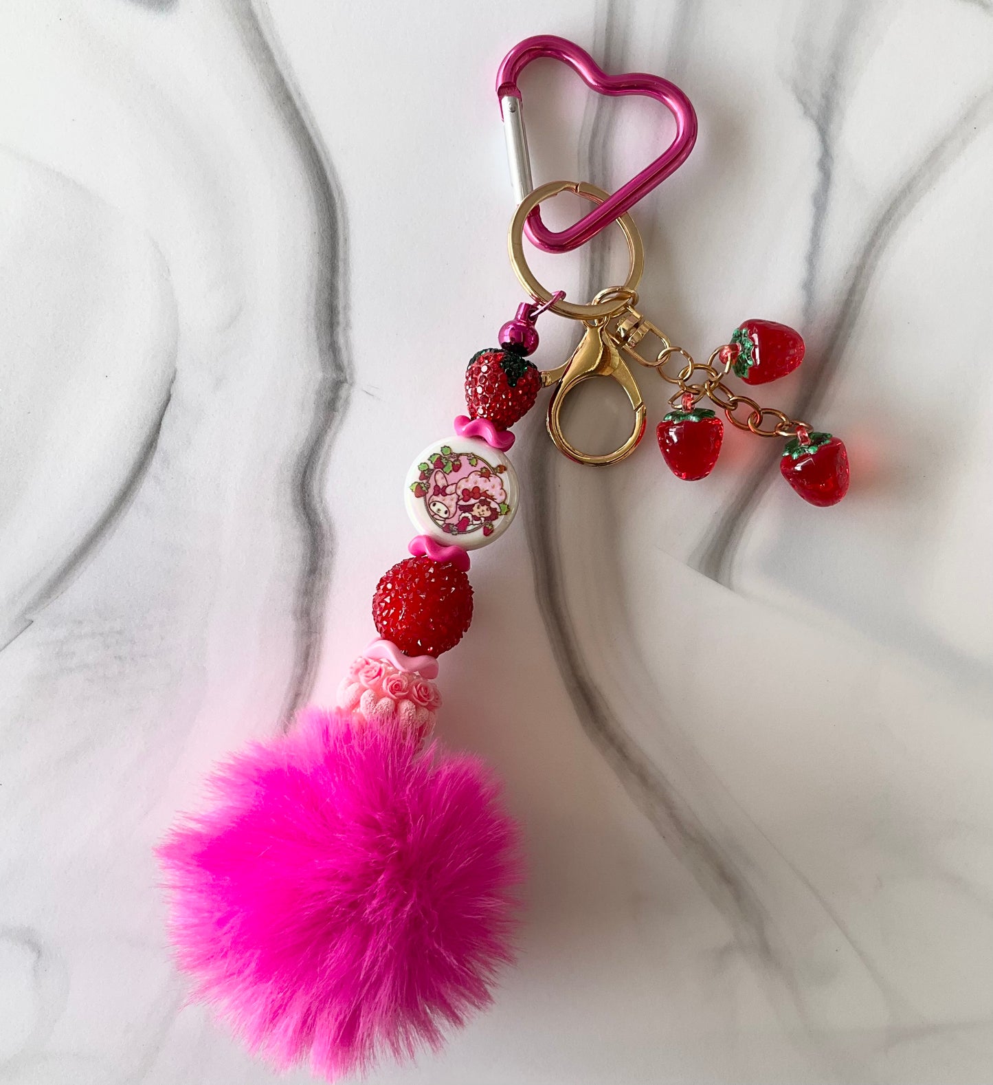 Strawberry Girl Bright Pink Keychain Bag Charm