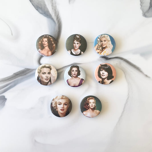 Hollywood Golden Age Starlet 8 Piece Button Magnet Set 1.25"