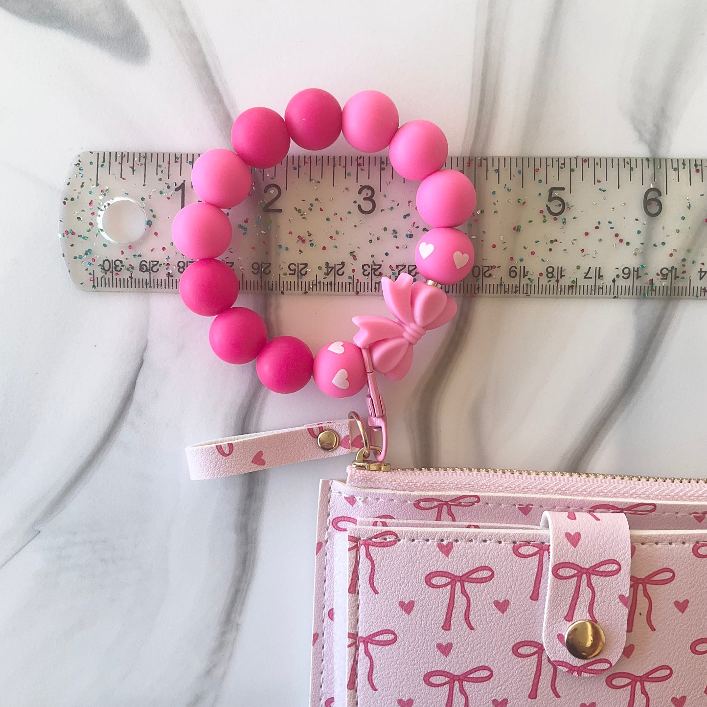 Pink Bunny Girl Small Wallet Silicone Wristlet and Keychain Set