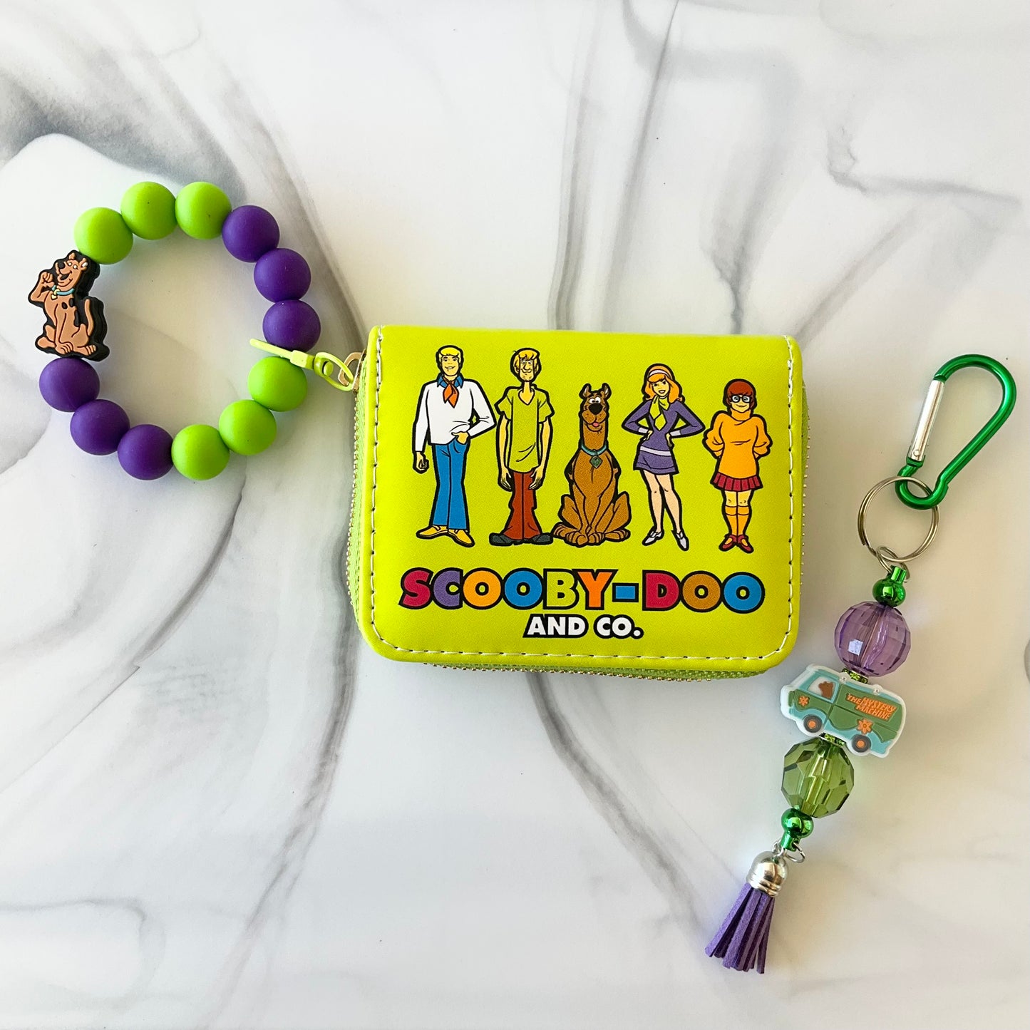 Silly Dog & Gang Lime Green & Purple Silicone Wristlet Wallet and Keychain Set