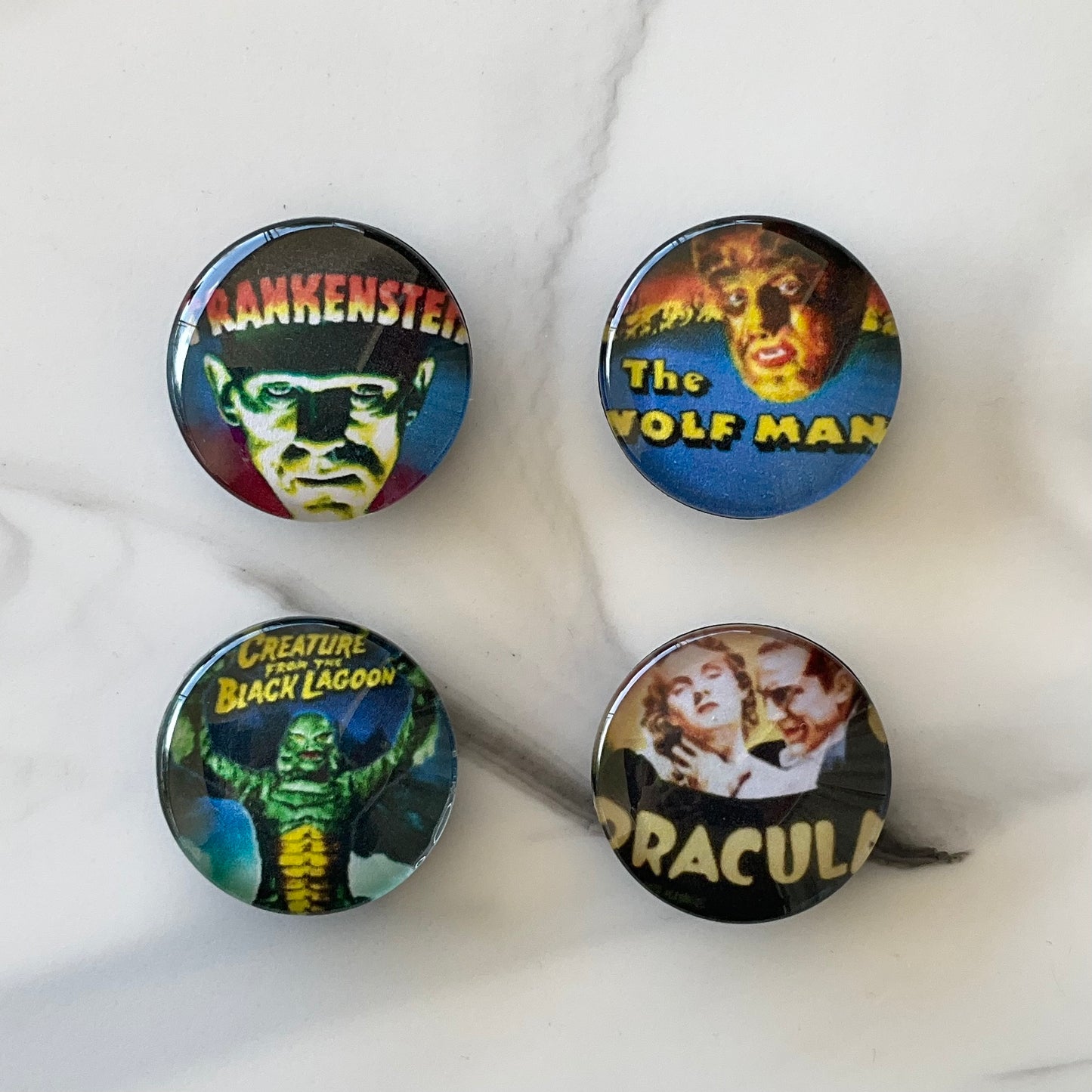 Classic Horror Movie Monster 4 Piece Glass Cabochon Magnet Set 1.18"