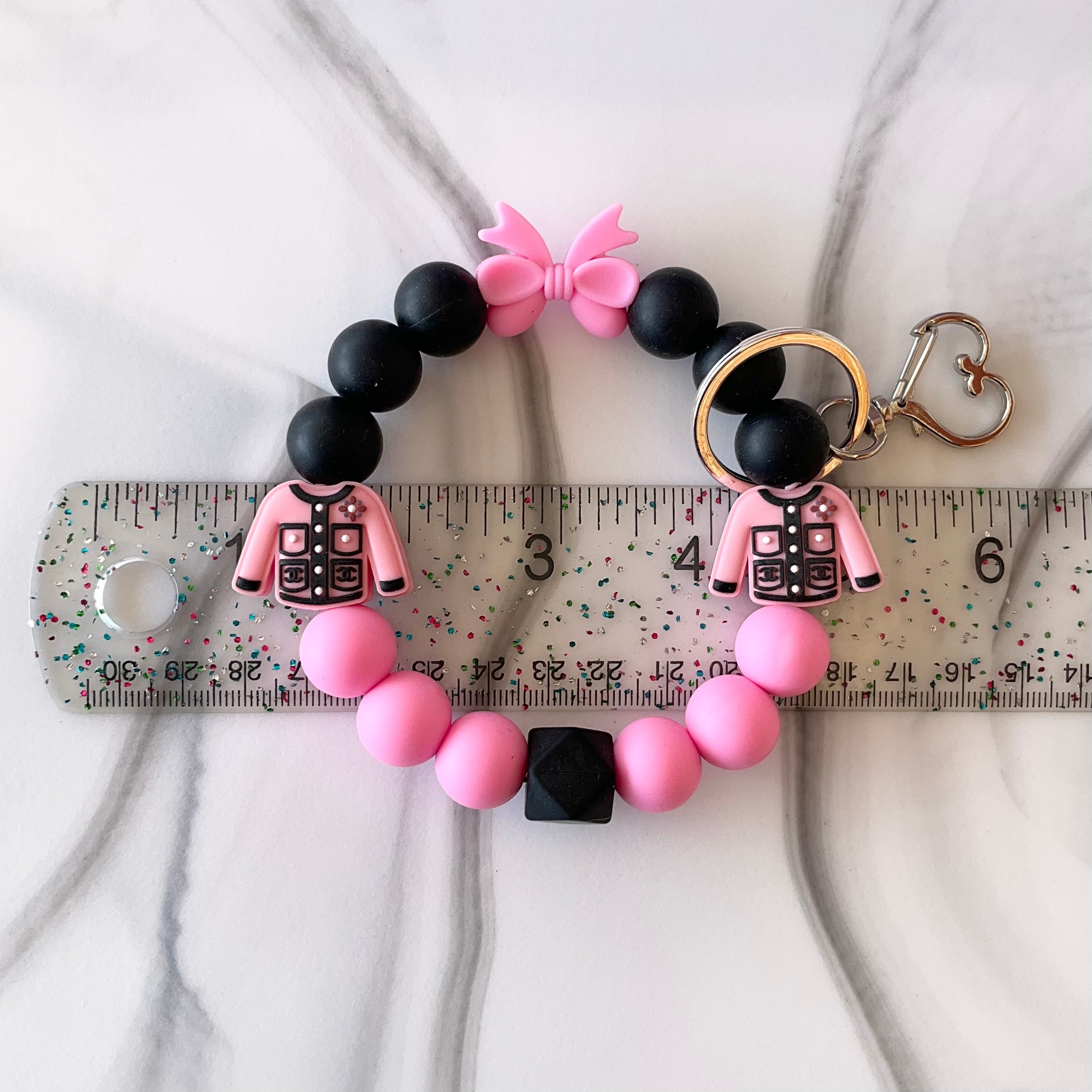 CiCi Pink & Black Silicone Wristlet & Keychain Large