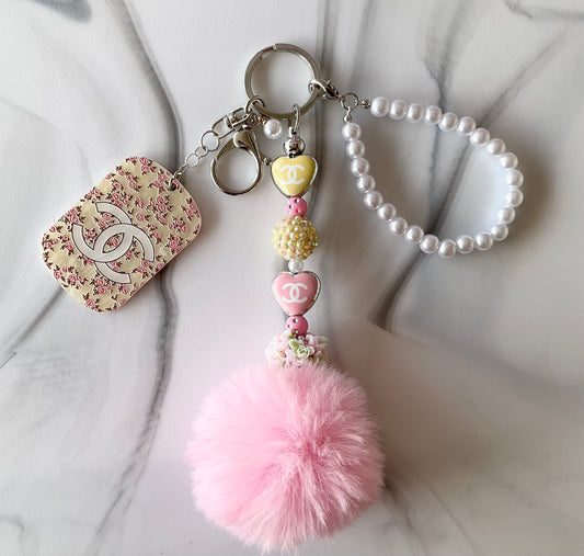Cici Light Pink & Yellow Pearl Wristlet Keychain Bag Charm