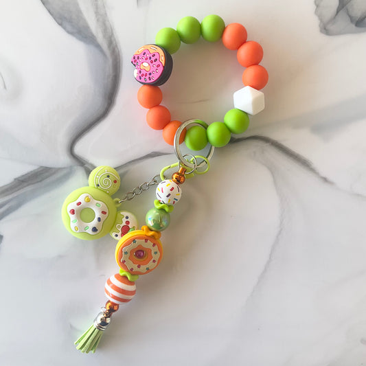 Mickey Head Colorful Donut Silicone Wristlet Keychain Bag Charm Small
