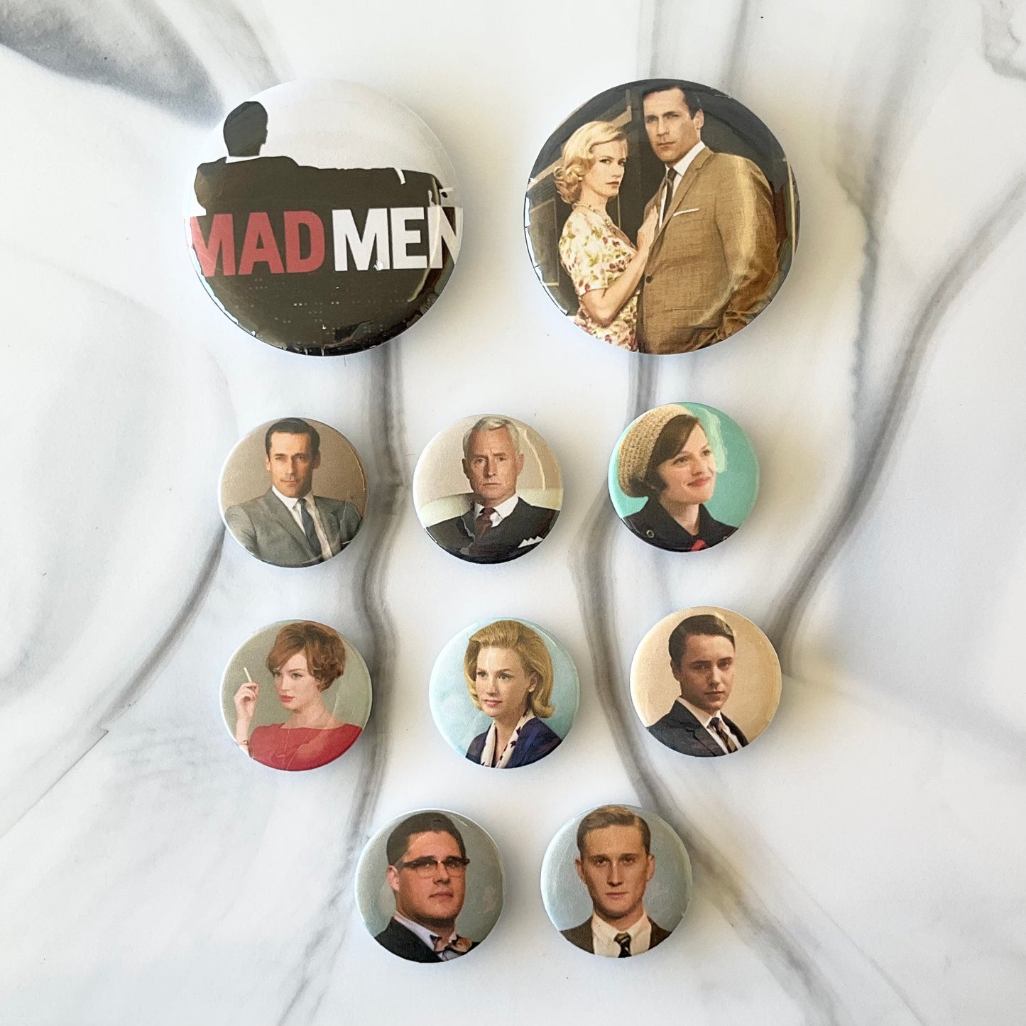 Mad Men 10 Piece Button Magnet Set 2.25" and 1.25"