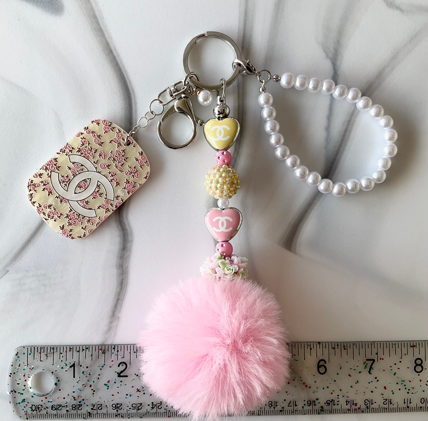 Cici Light Pink & Yellow Pearl Wristlet Keychain Bag Charm