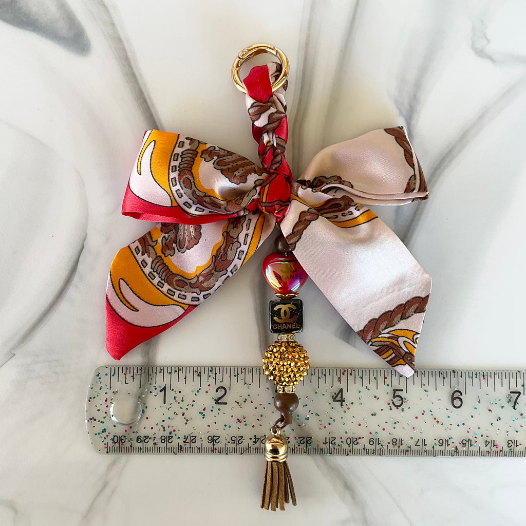 Cici Red & Brown Satin Bow Bag Charm