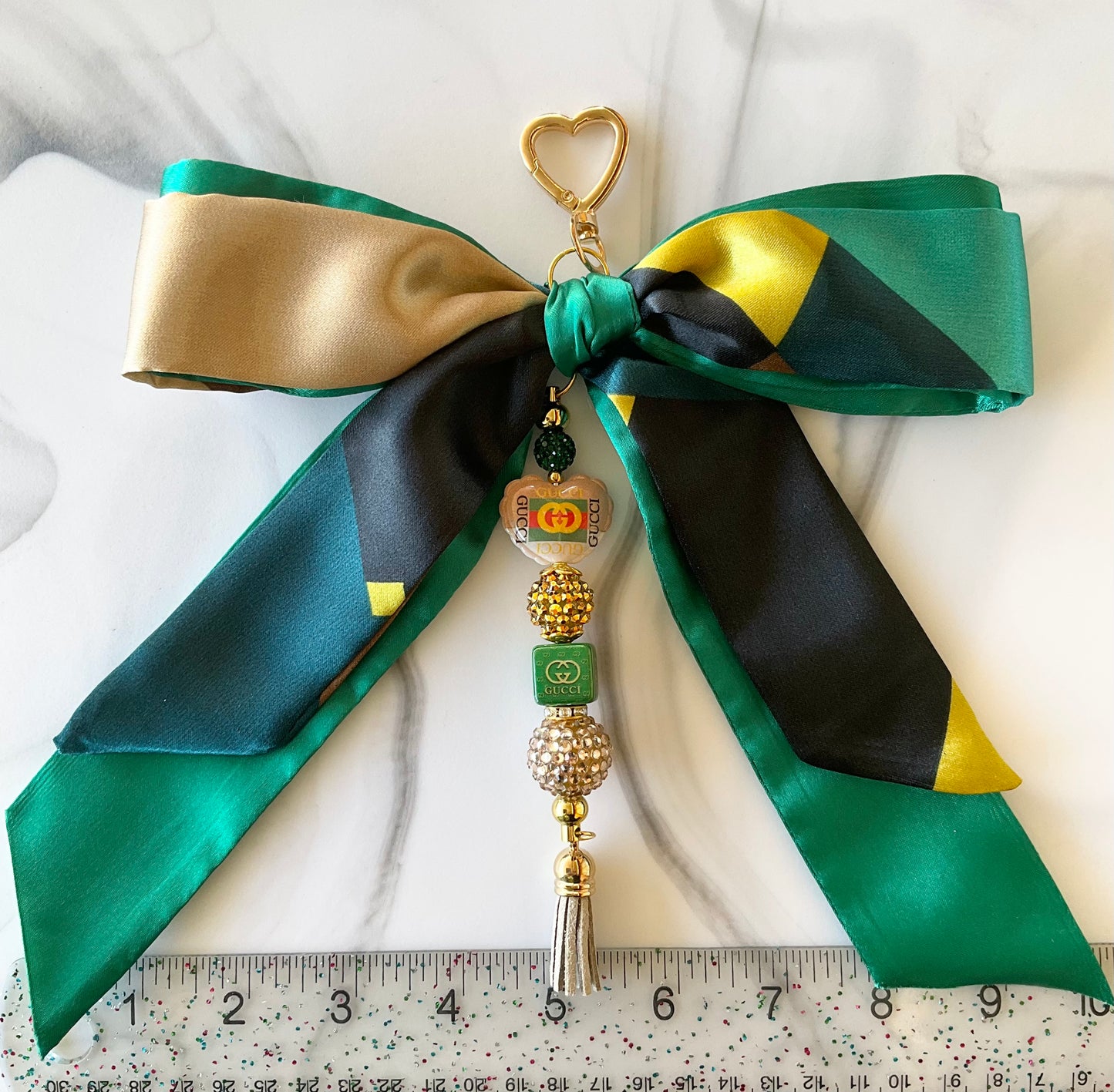 Gigi Emerald Green Print Double Satin Bow Bag Charm