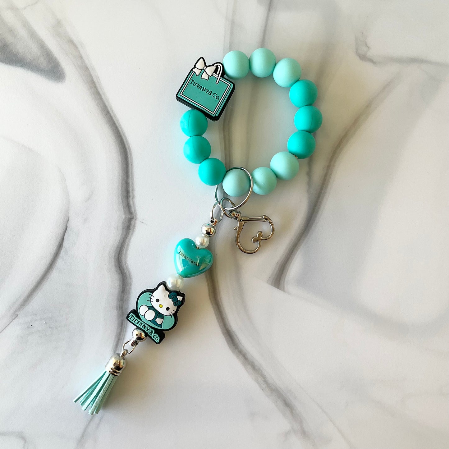 Tiff Cute Kitty Silicone Aqua Wristlet and Keychain Small