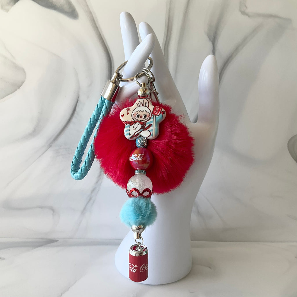 Coke Bubu Monster Red & Aqua Wristlet Keychain