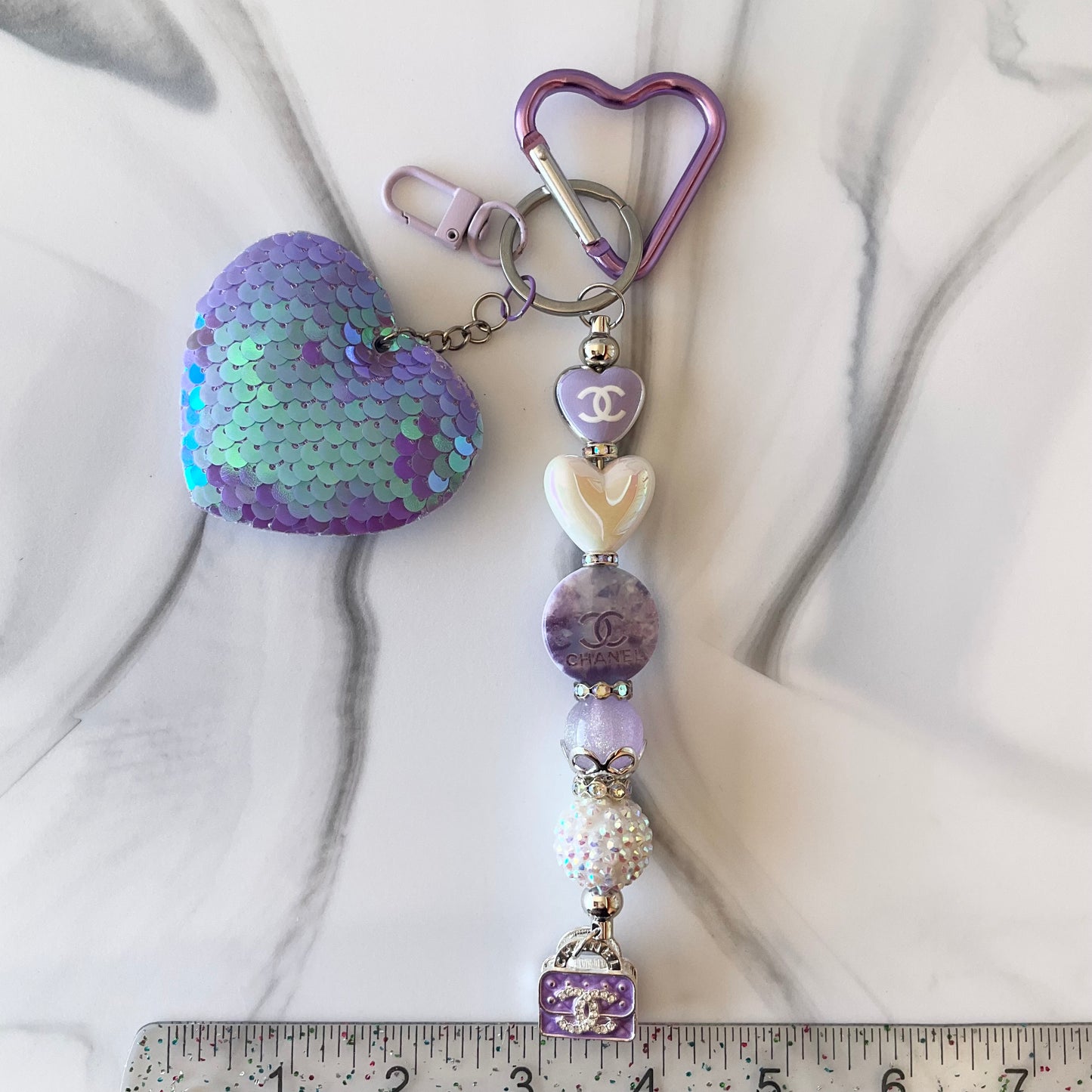 Cici Light Purple Iridescent Sequin Heart Keychain/Bag Charm