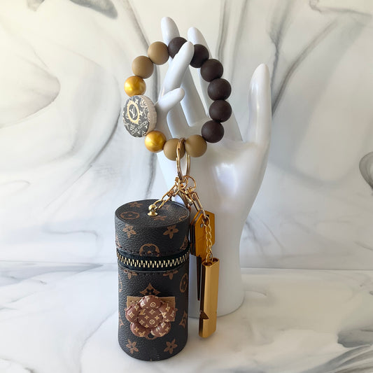 Luv Brown and Gold Silicone Wristlet Self-Defense Keychain Set Large