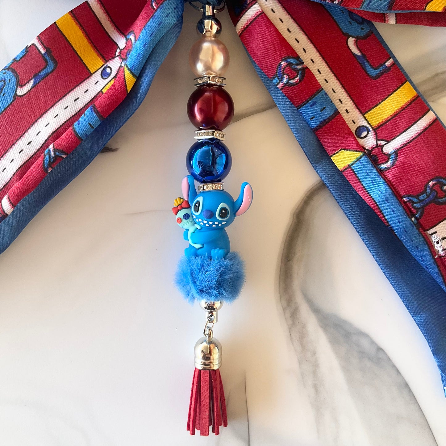 Cute Blue Alien Large Satin Double Bow Bag Charm