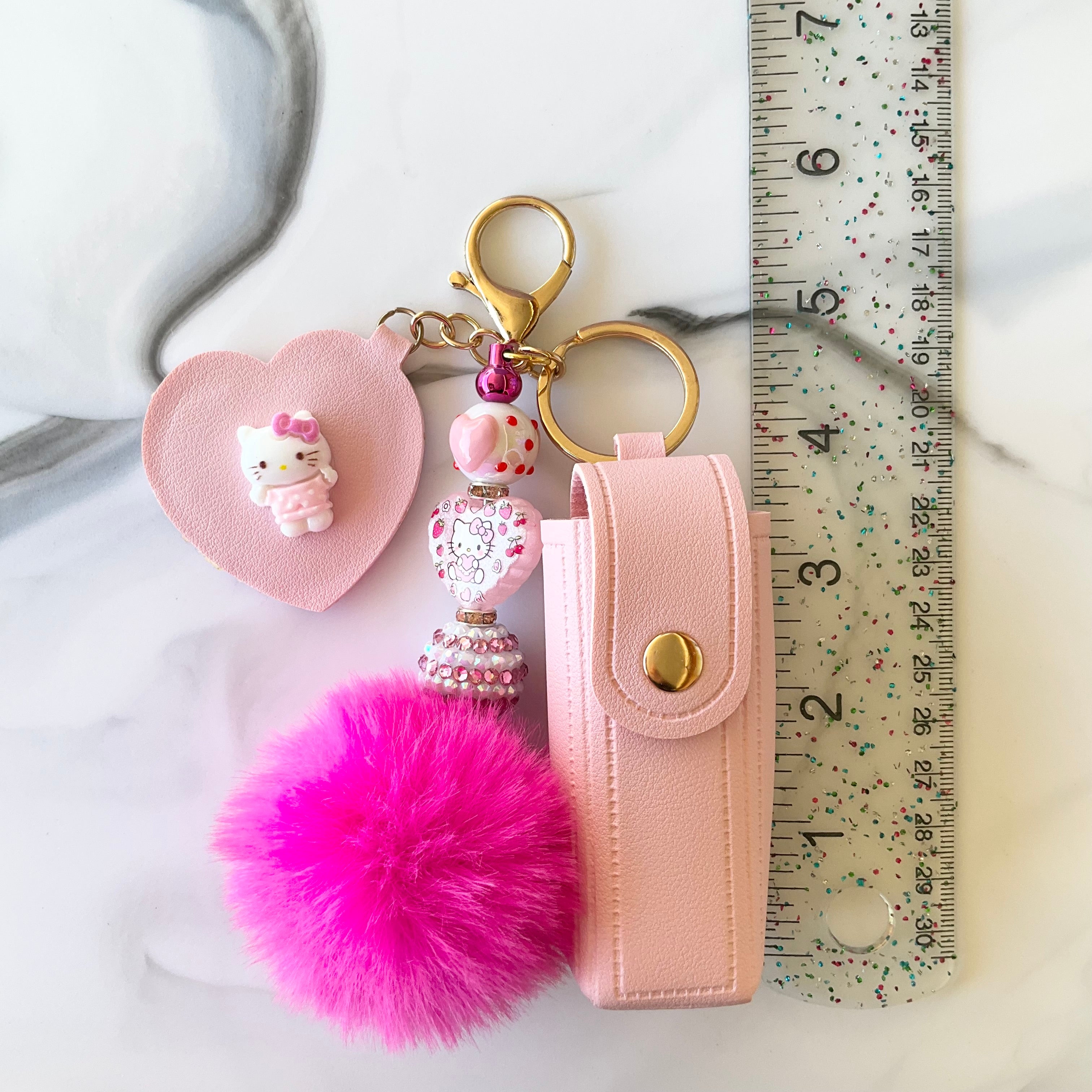 Cute Kitty Pink Lipstick Holder, Mirror, and Keychain