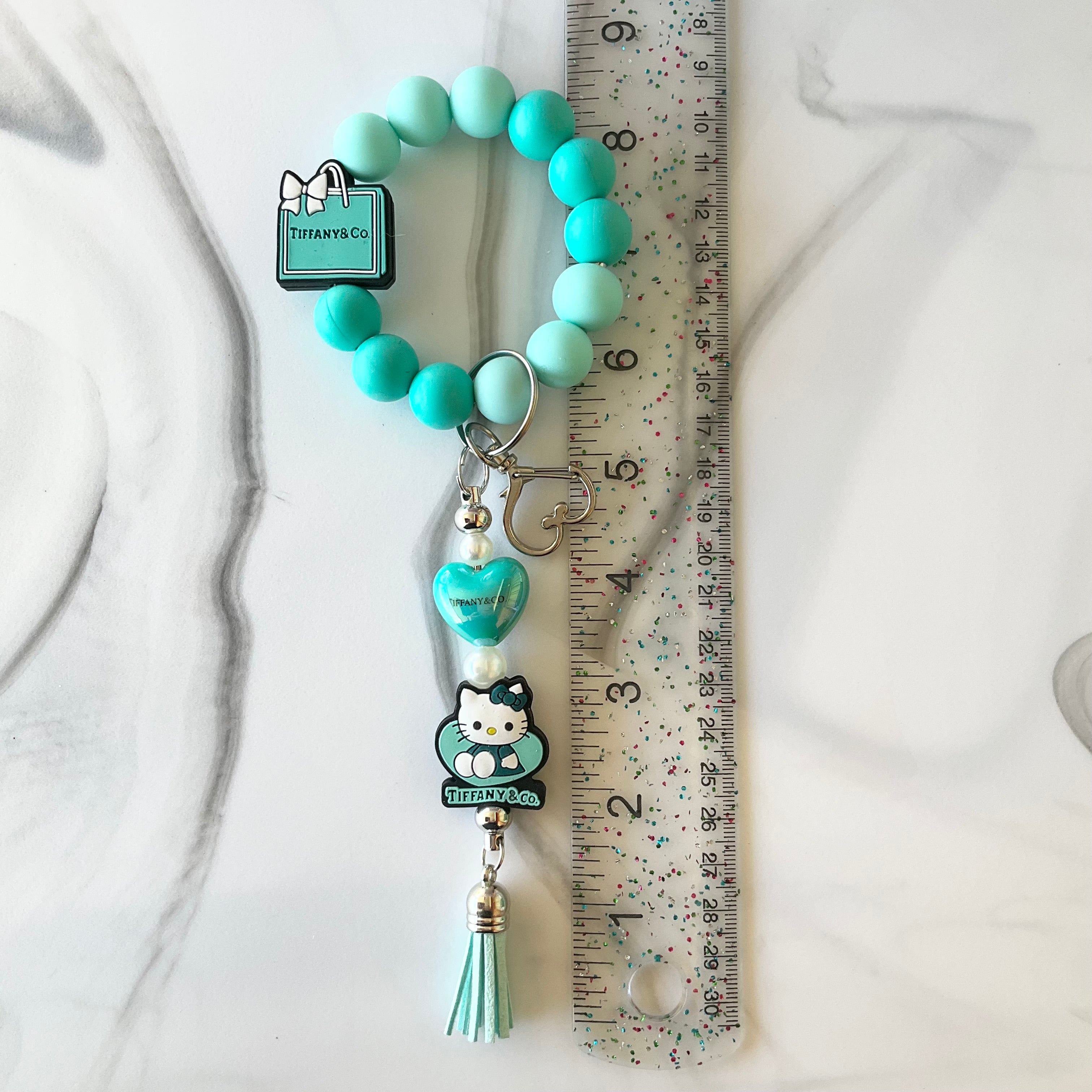 Tiff Cute Kitty Silicone Aqua Wristlet and Keychain Small